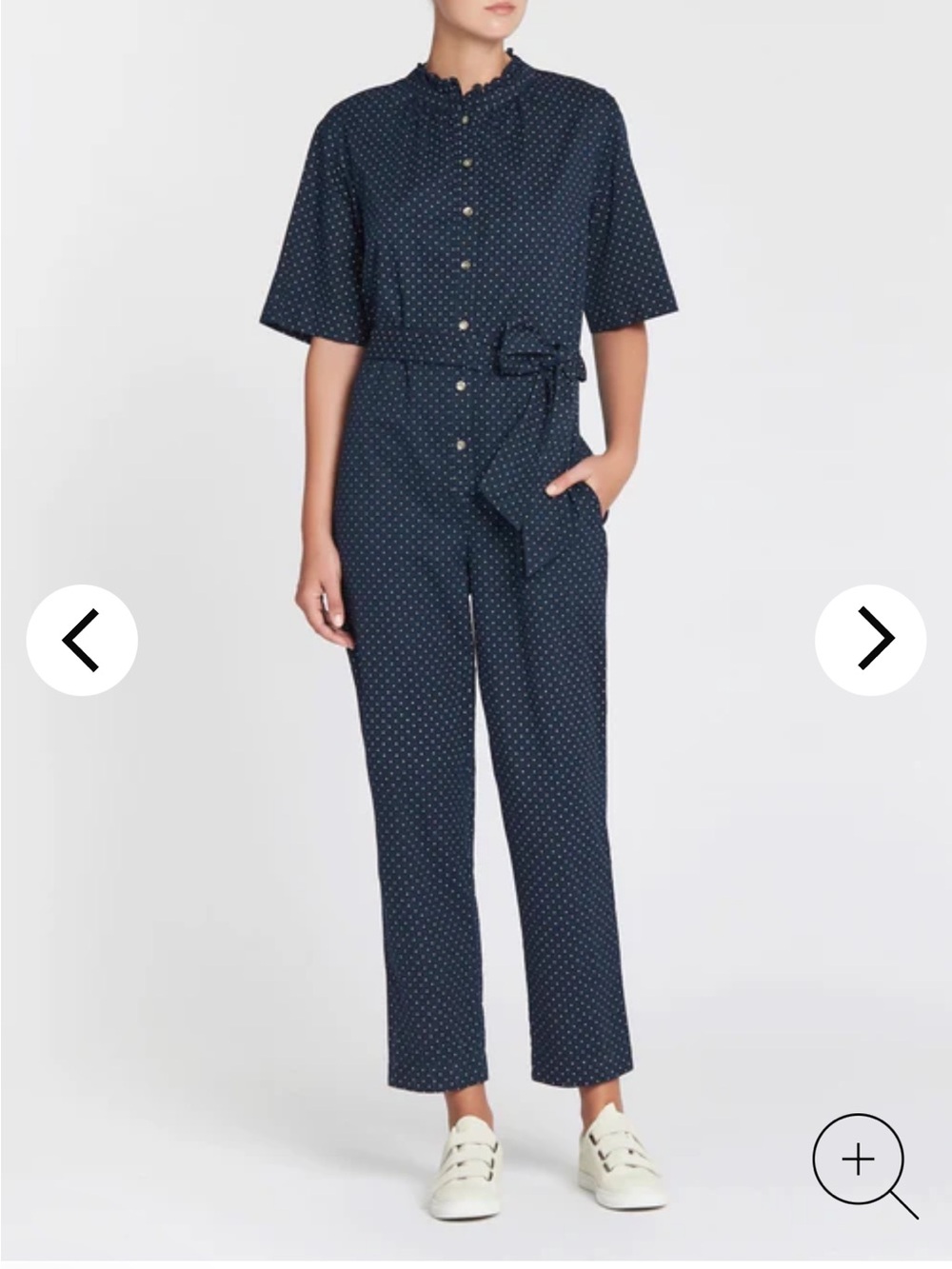 Rebecca Taylor La Vie Pola Dot Navy Tie-Waist Jumpsuit size small
